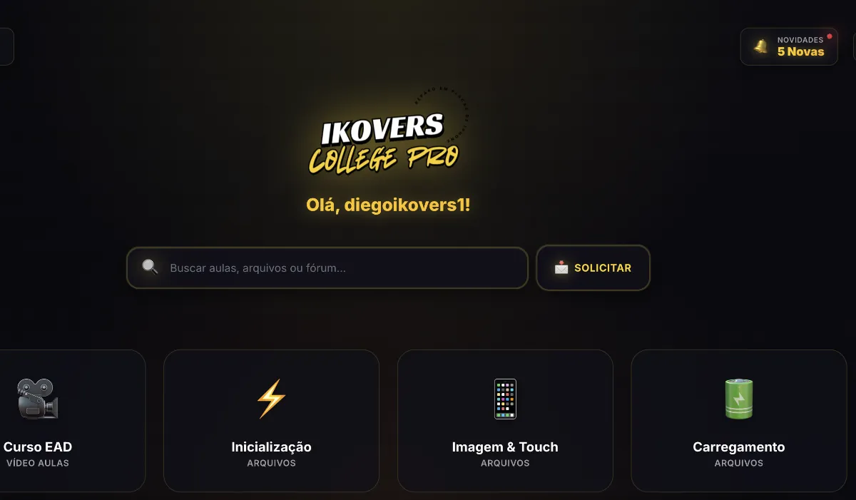 Tela inicial da plataforma iKovers College Pro